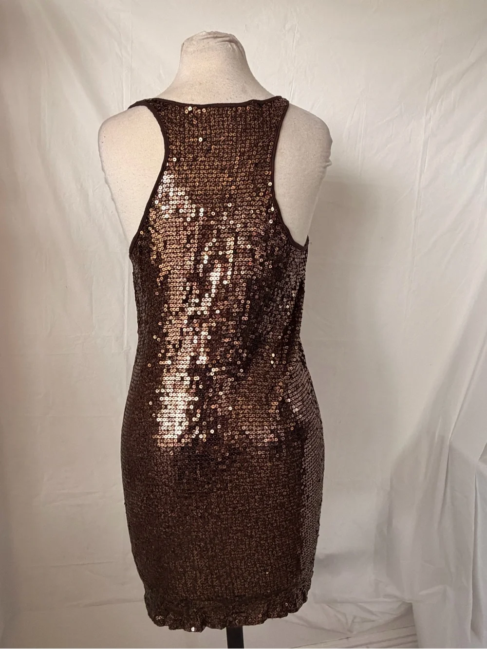 Michael Kors Brown Sequin Scoop Neck Mini Dress